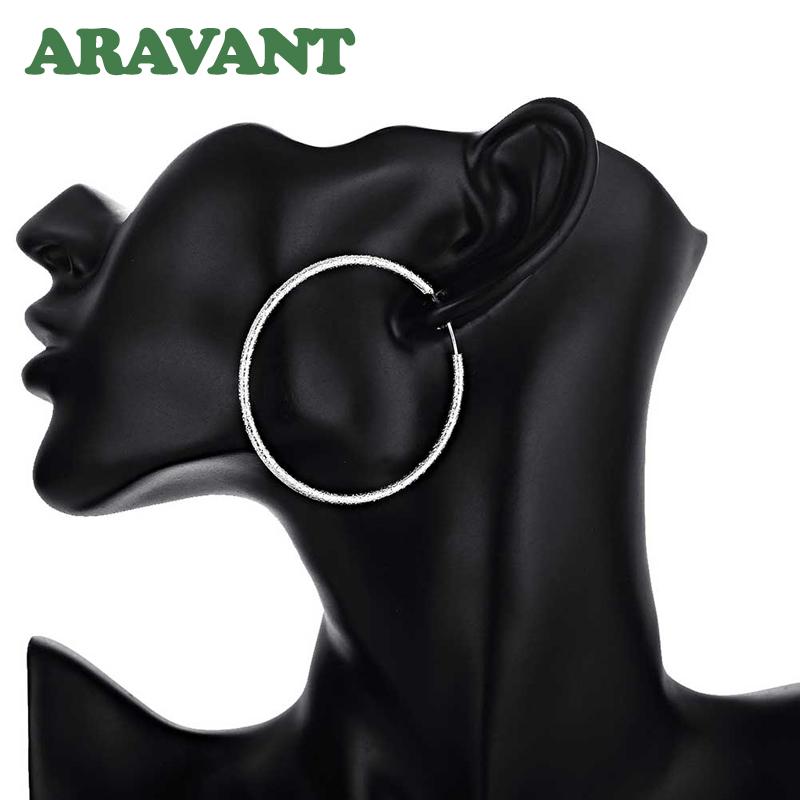 925 Silber 50 mm/60 mm großer runder Kreis Scrub Creolen für Damen, Modeschmuck