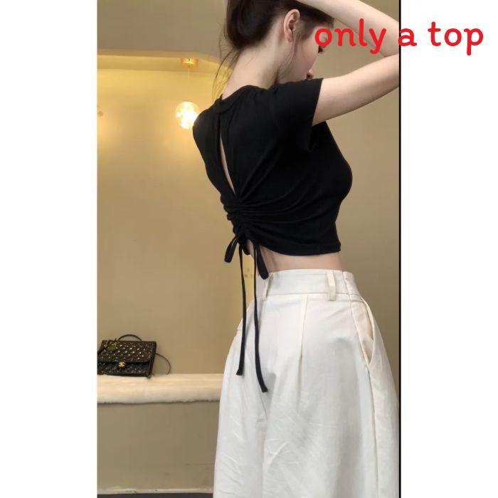 Tshirt For Women With Tiefront Design And Hollow Back For Casual Summer Wear