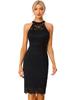 Allegra K Lace Bodycon Dress, Halter Neck, Sleeveless, Cocktail, Sheath, Elegant, Women's, Black, Size M