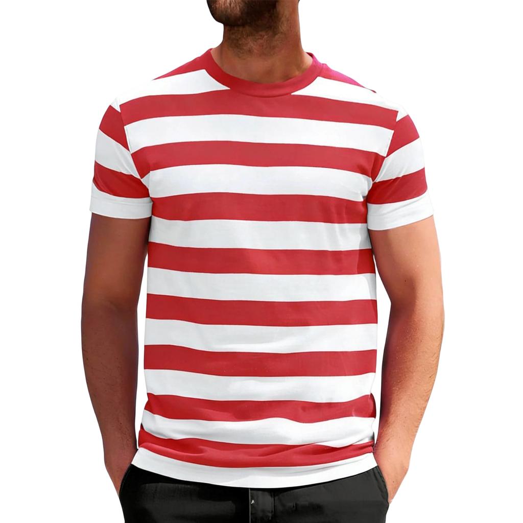 Men Crew Neck Short Sleeve Striped T Shirt Casual Fit Soft Fabric Lightweight Breathable Classic Style Top