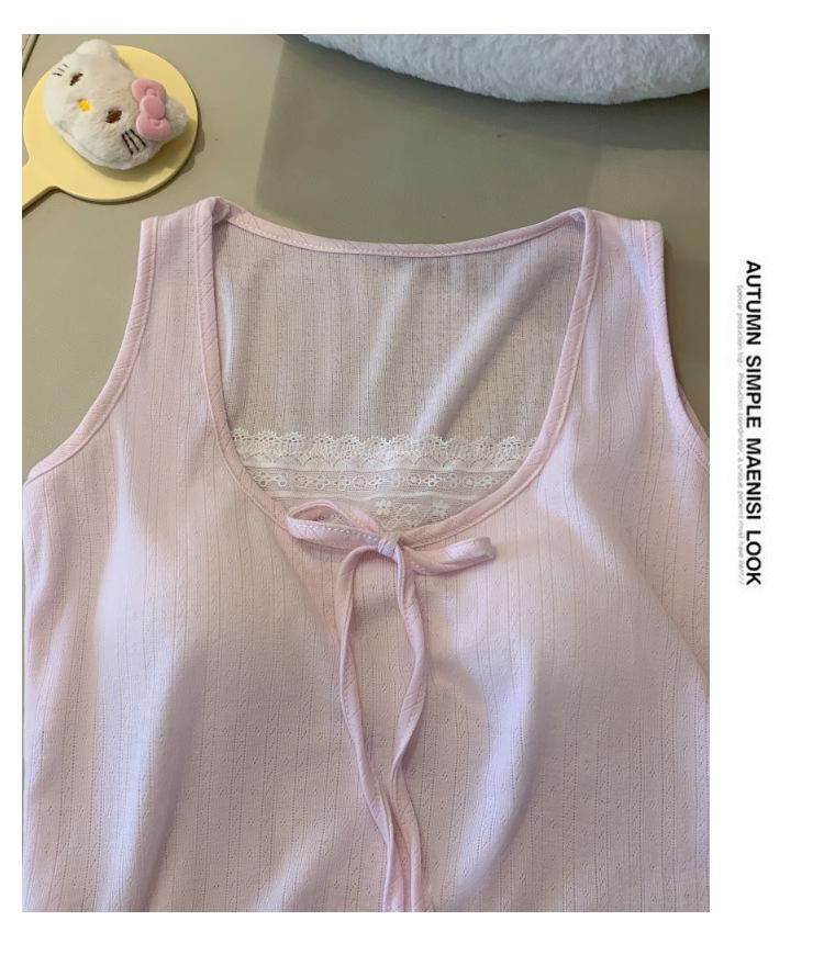 Women's Blue Sleeveless Pajama Shorts Set with Chest Pads, Summer Korean Style, Fresh Girly Design, Perfect for Home or Outdoors.