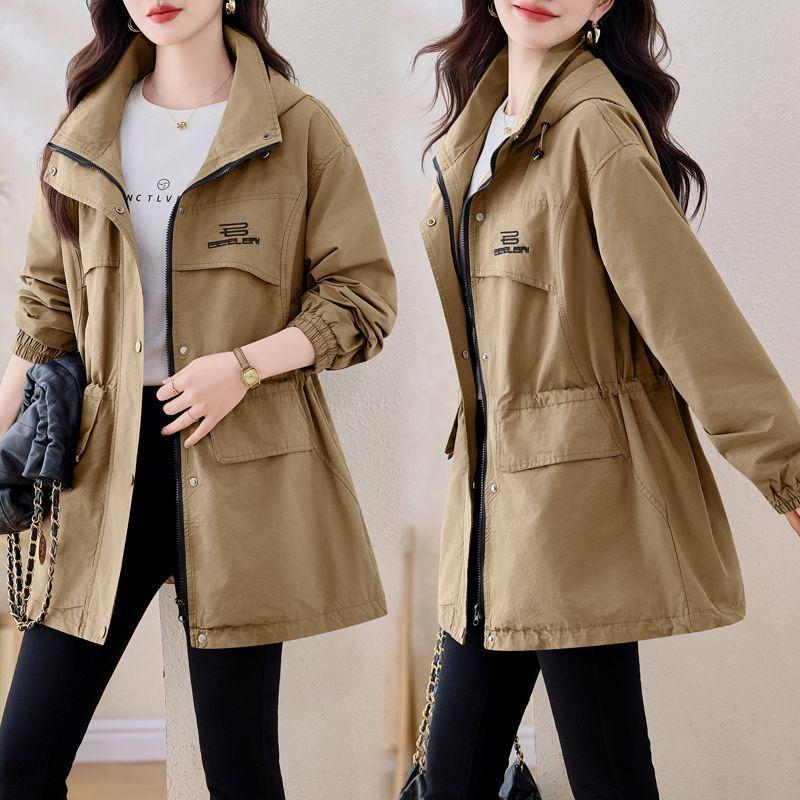 

Весна Осень Женский Ветрозащитный Плащ Свободного Кроя Повседневное Длинное Пальто Корейский Стиль Приталенная Куртка с Капюшоном L