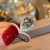 S925 Sterling Silver Aquamarine Crown Ring - Women's Pear-Shaped Blue Topaz Index Finger Design
