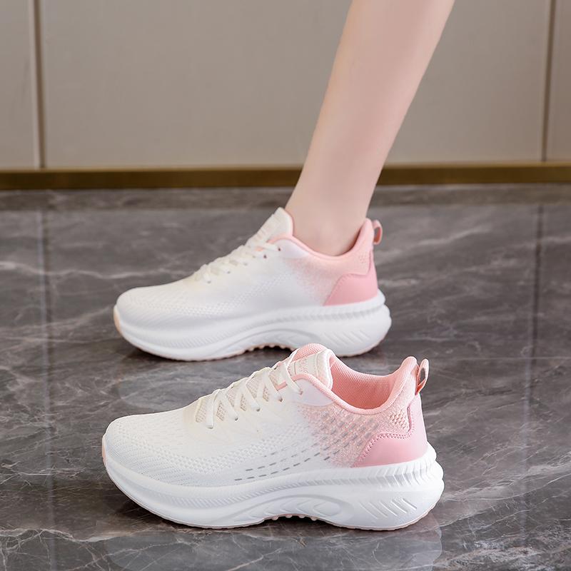 Spring lightweight soft sole fly-woven mesh breathable running little white sneaker tide 35 розовый