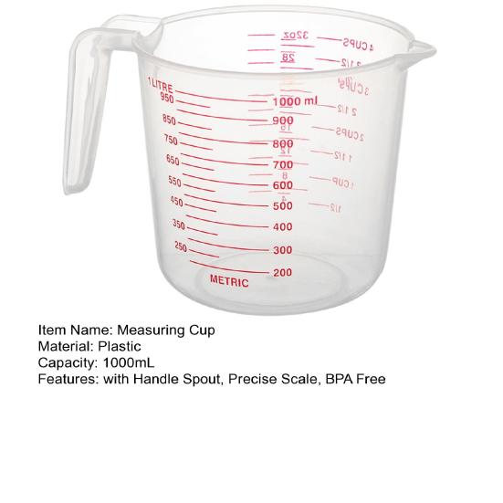 1000ML Plastic Measuring Cup with Handle Spout Precise Scale BPA Free Cooking Baking