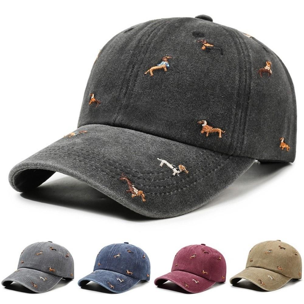 Washed Embroidery Puppy Cap Soft Duckbill Cap Versatile Distressed Baseball Cap Women