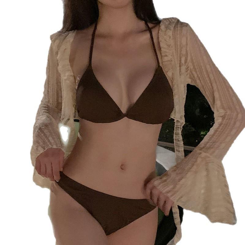 Women's 2025 Four-Piece Lace Long Sleeve Bikini Set for Beach & Hot Springs