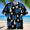 Pánská letní košile s 3D potiskem plachetnice, ležérní vintage streetwear top s krátkým rukávem