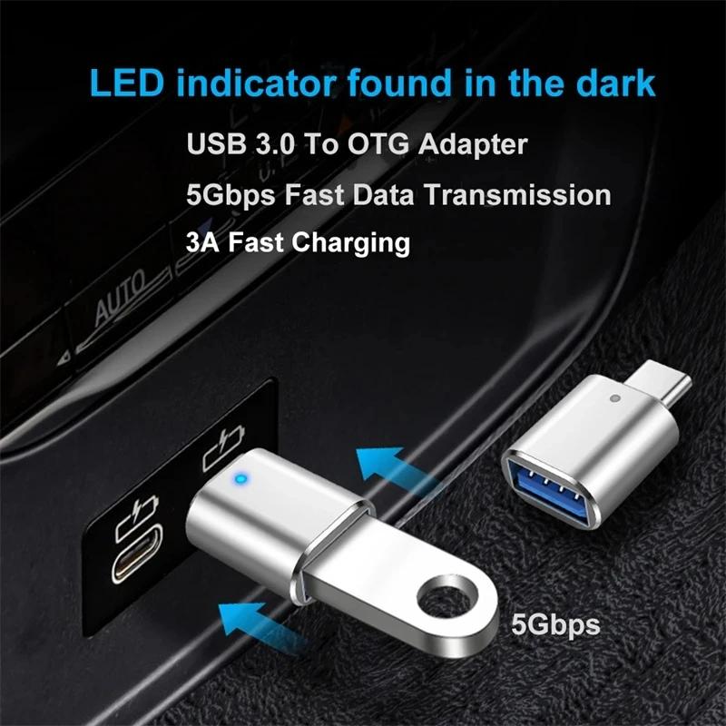 USB 3.0 til Type C Adapter LED OTG til USB C USB-A til Micro USB Type-C Hunnkontakt For HUAWEI Samsung Xiaomi POCO Adaptere