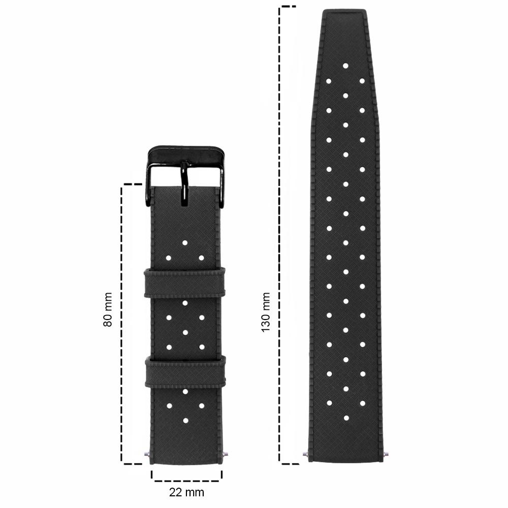 ERBORD Universal Silicone Strap 22mm, Tropic, Black / Black Buckle