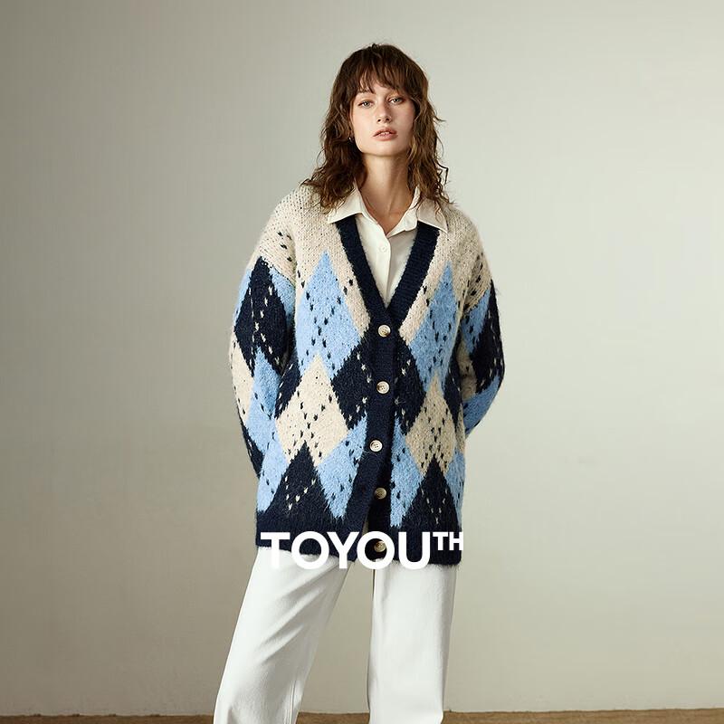 

Chuyu Women s Nordic Color Block V-Neck Wool Blend Cardigan L