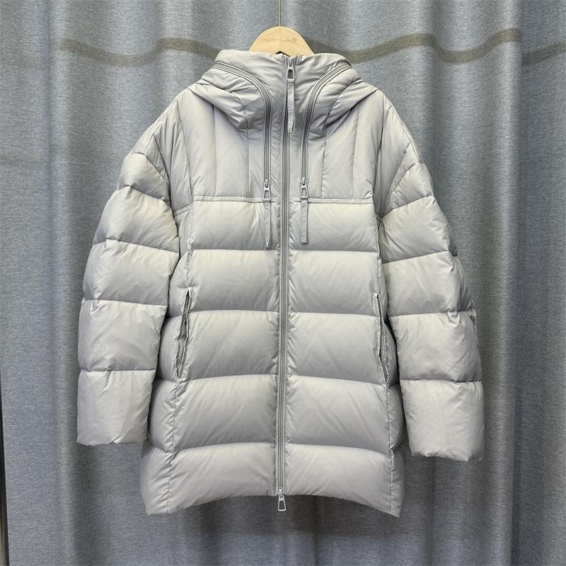 Solid color medium and long hooded down jacket women's autumn and winter new temperament loose warm jacket