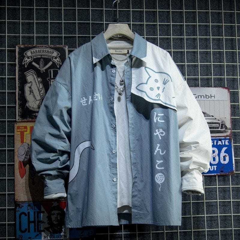 Sabang Japanse Stijl Lente Herfst Heren Hoodie Schattige Kat Print Patchwork Hoodies Mode Anime Harajuku Mannen Sweatshirt 2XL