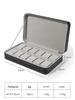 Portable Black and Blue-Gray Leather Zipper Watch Box with 6, 10, or 12 Slots - Flip-Top Jewelry Storage