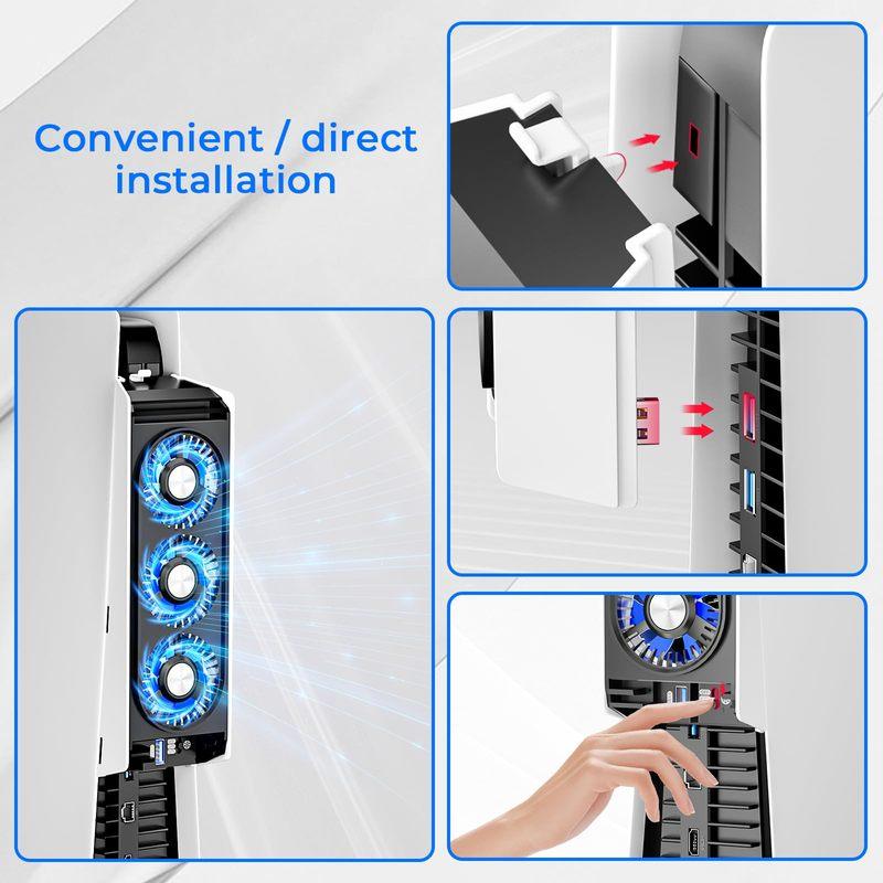 Ventola di Raffreddamento PS5 con Luce LED, Sistema di Raffreddamento Silenzioso ed Efficiente per PS5 Cooler, 3 Velocità della Ventola, Compatibile con Edizione Digitale e con Disco PS5