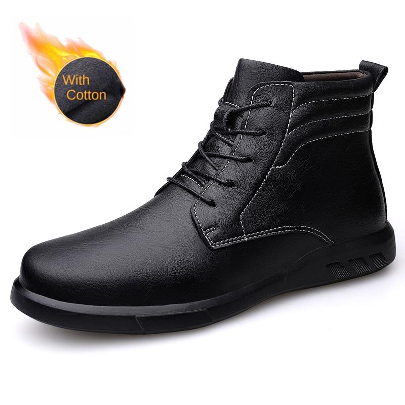 Fashion Designer Brand Men's Genuine Leather Boots Winter Warmth Business Boots Conference Suit Short Boots Men's Casual High Top Shoes
