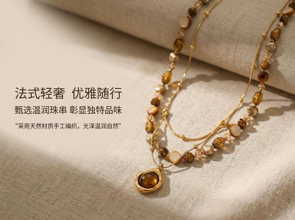 Retro tiger's eye stone beaded long necklace women's accessories summer 1011 new high-end light luxury niche sweater chain