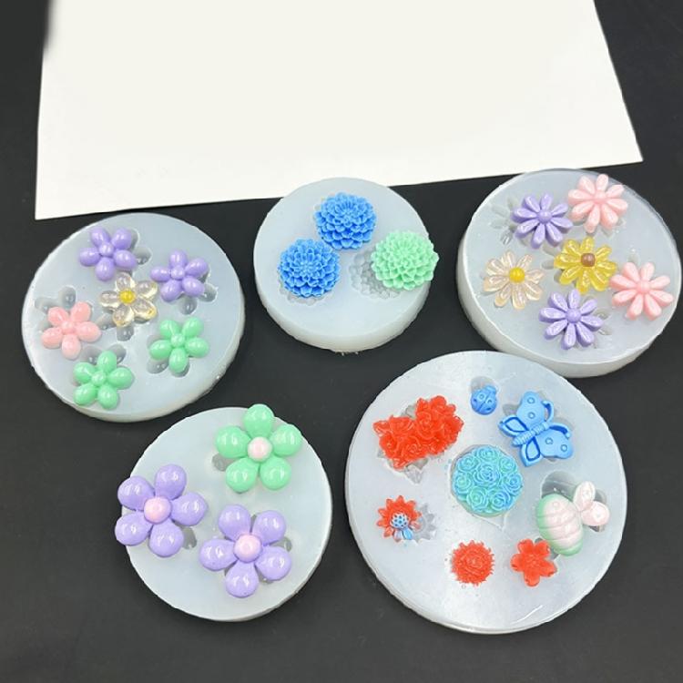 Silicone Craft Mold Collection 6 Flower Designs Rose Petal Pinecone Blossom Heat Safe Flexible For DIY Jewelry Creation