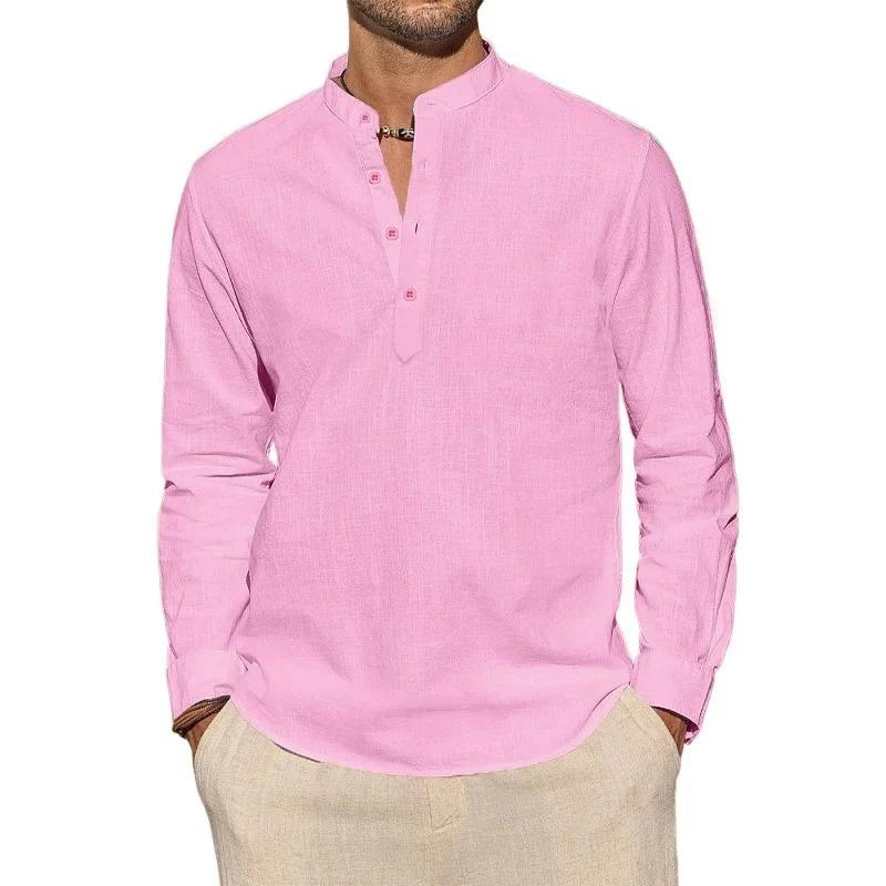 Herr Långärmade T-shirts Casual Lätt Andningsbar Henley-hals Enfärgade Toppar Hawaiiansk Semester Strandstil Knäppning Pikétröja