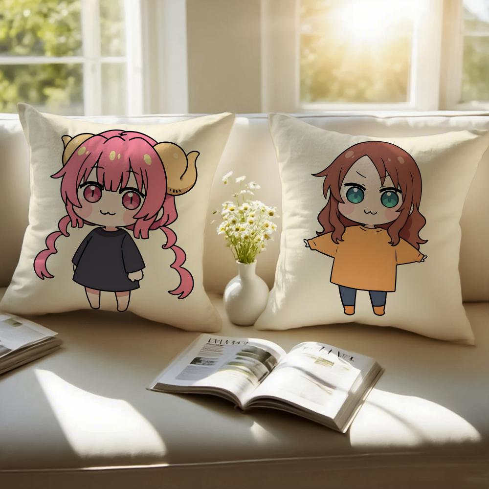 Cute Anime MMiss Kobayashis Dragon Maid Cushion Cover Pillowcase Antidustmite Invisible Zipper Short Plush Sofa Cushion