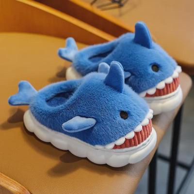 Children's Cute Cartoon Shark Cotton Slippers for Boys and Girls - Thick-Soled Indoor Slippers for Autumn and Winter