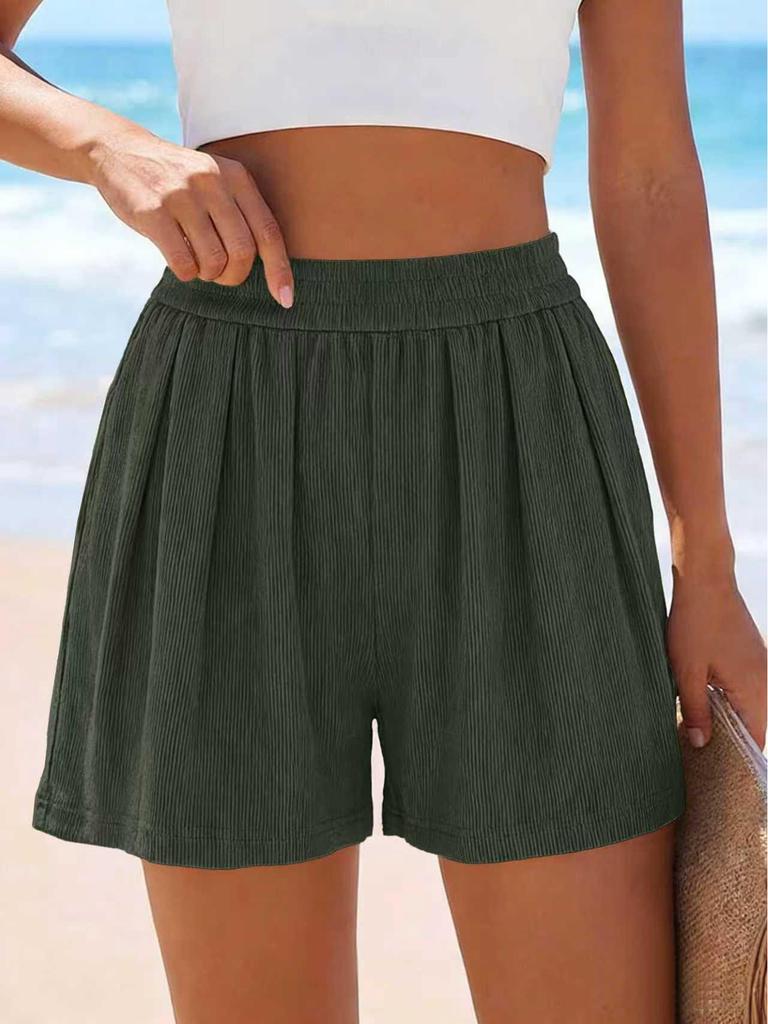 2026 European & American Summer Wide Casual Solid Color Fashion Shorts with Pockets