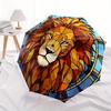1pc Lion Stained_Glass Automatic Folding Umbrella, 8-Rib Sturdy Canopy, Portable Travel Umbrella for Outdoor Use