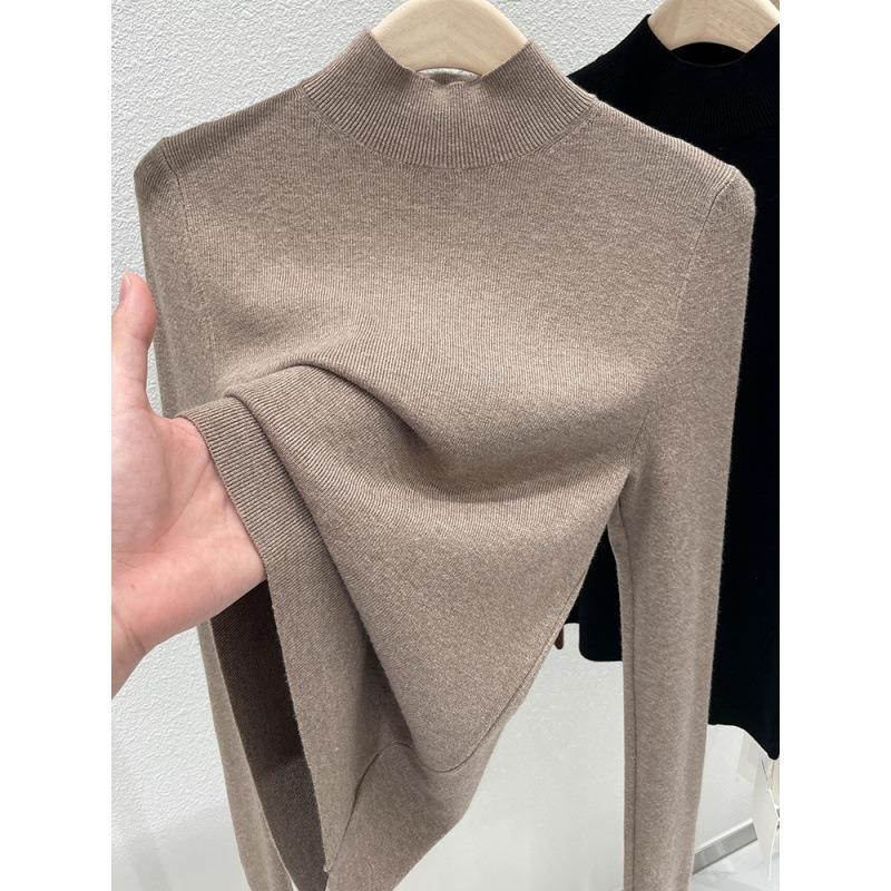 Women Autumn Winter Round Neck Knit Sweater Fashion Elegant Loose Tops Long Sleeve Solid Color Simple Bottom Pullover Sweatersbasic Clothing