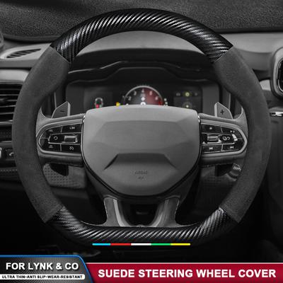 Automašīnas oglekļa šķiedras zamšādas stūres rata pārsega piederumi neslīdoši priekš LYNK&CO 03 PHEV 05 09 PHEV 09 MHEV 01 06 08 02 03+ 900 EM-P