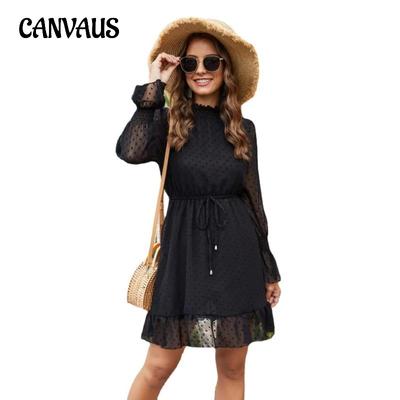 Primavera e verão vestido feminino moda fino versátil vestido de mangas compridas
