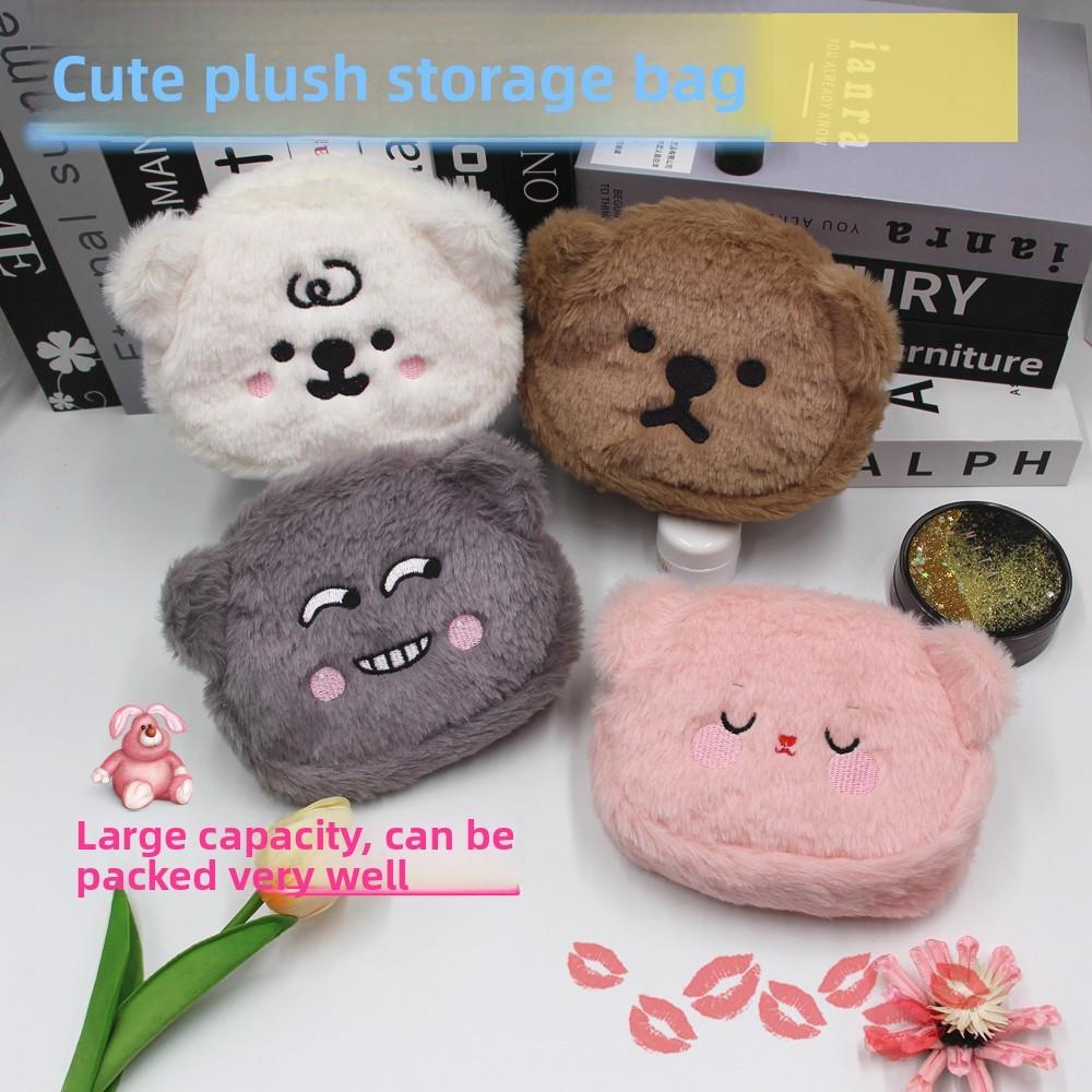 Plush Cartoon Bear Coin Purse With Embroidered Animal Design For Girls And Teens