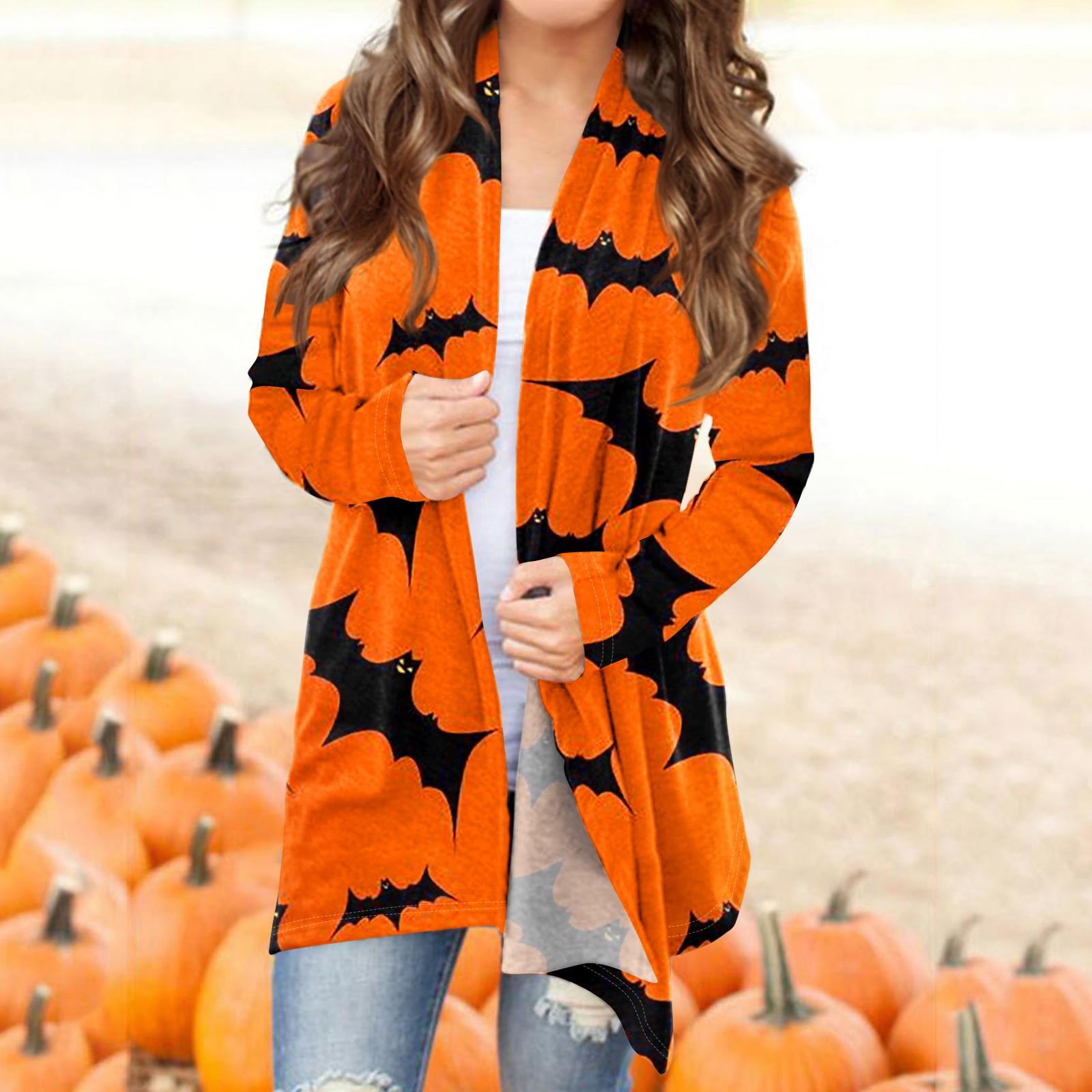 

Женский модный повседневный кардиган средней длины с принтом на Хэллоуин, куртка, пальто XXXL оранжевый