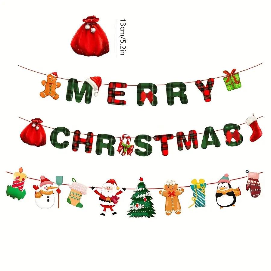 1set Merry Christmas Banners Decoration Santa Claus Snowman Paper Hanging Banner Red Green Xmax Pendant Christmas Decorations