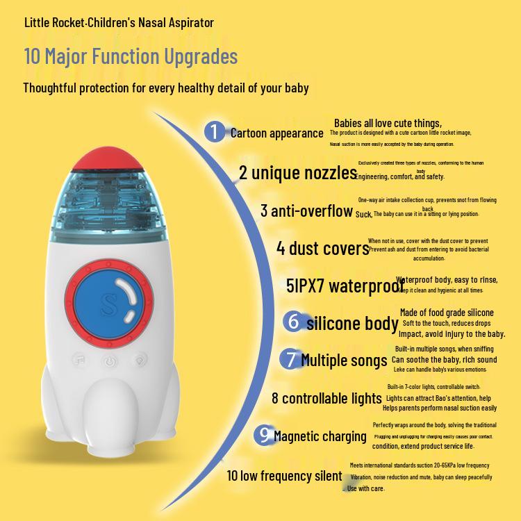 Little Rocket Electric Waterproof Baby Nasal Aspirator: Efficient Congestion and Booger Cleaner for Infants