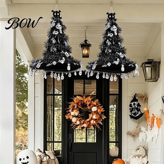 Autumn Seasonal Decor Halloween Witch Hat Pumpkin Decor, Metallic Rain Curtain Door Hanging Ornament for House Warming Decorations Party, Spooky