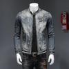 Military Denim Jacket Men Spring Autumn Motorcycle Slim Fit Cowboy Jackets Mens Vintage Wash Oblique Zipper Jean Coats Size 4XL