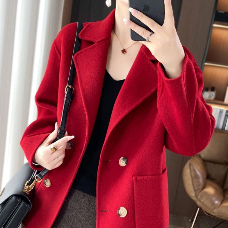 Women's Loose Woolen Coat for Autumn/Winter 2026 - Short, Small Size, Trendy Suit Collar Outerwear