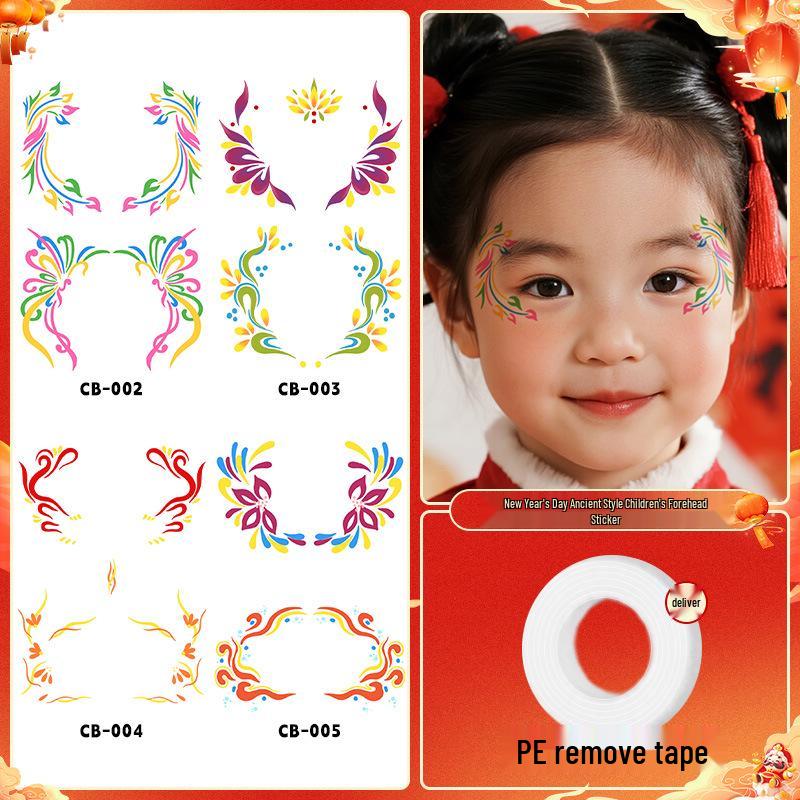 Hanfu-Style New Year Forehead and Eye Corner Stickers for Kids - Stage Makeup Huadian