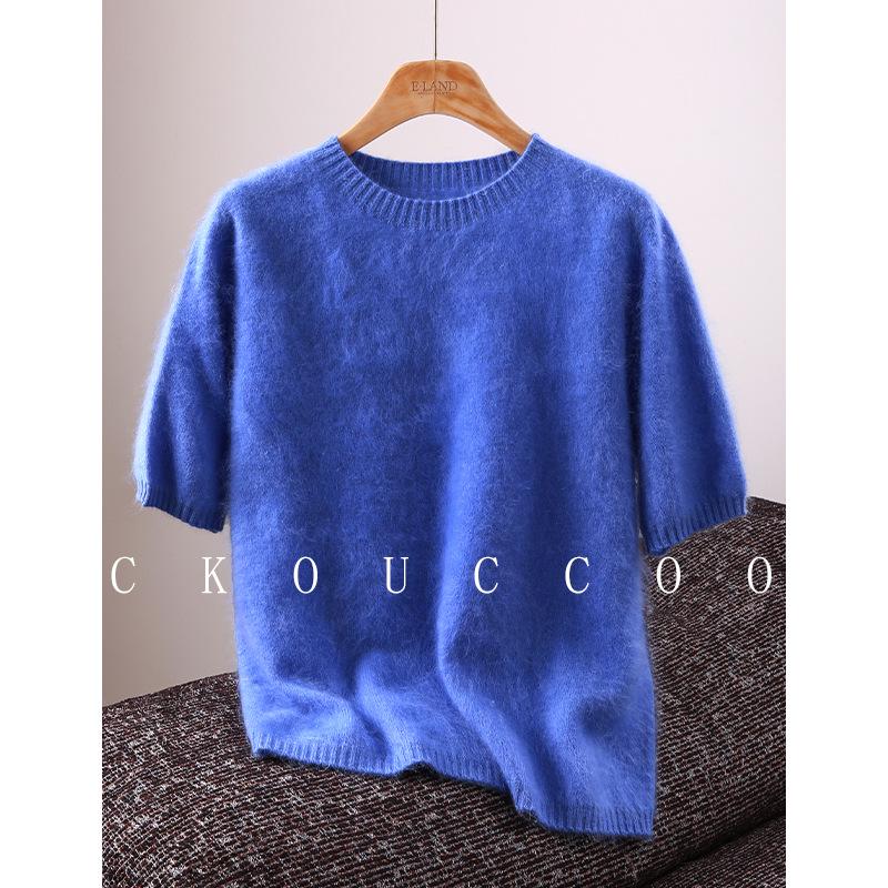 Rong Tai Women's Multi-color Cashmere Knit Top - Round Neck, Mid-Sleeve, Soft & Loose