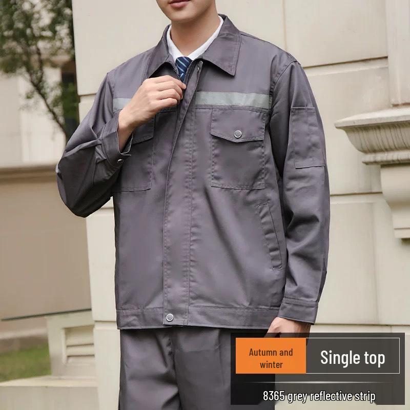 Reflective Polyester Cotton Workwear Set - Durable, Dirt-Resistant Clothes for Spring and Autumn Construction and Workshop Use