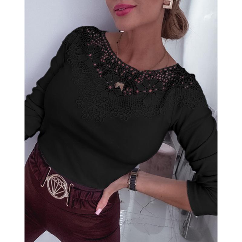 Кружевная пэчворк футболка с длинным рукавом (2025) S чёрный