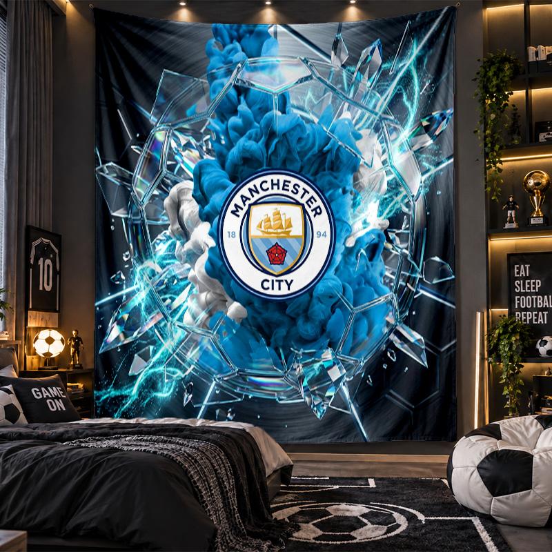 Arazzo da Appendere alla Parete Stampa Manchester City Tessuto per Soggiorno Camera da Letto Decorazione per la Casa