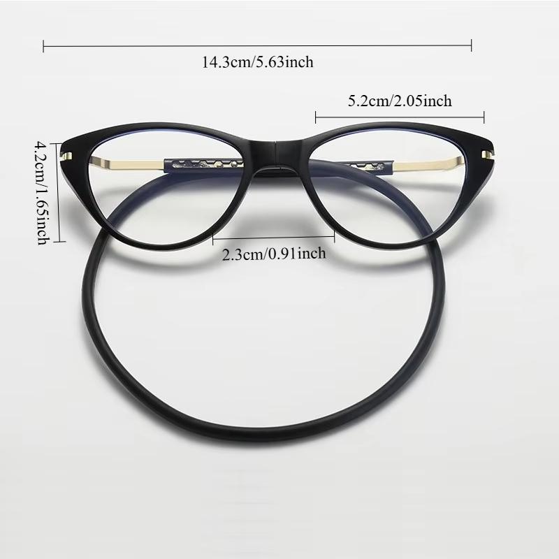 Men Women Anti Blue Light Cat Eye Hanging Neck Reading Glasses Silicone Soft Rope Anti-lost Scalable Portable Reading Eyeglasses