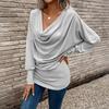Women Tops Pure Color Stacked Collar Long Sleeve Loose Fit Blouse Mid-length Casual Inner Tops Daily Wear