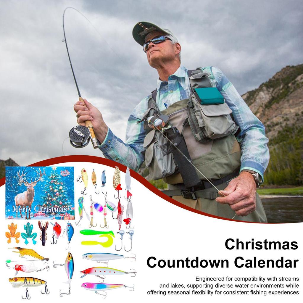 24 Days Fishing Lure Countdown Calendar 2025 Christmas Countdown Calendar Fishing Tackle Lures Advent Holiday Angling Bait Kit