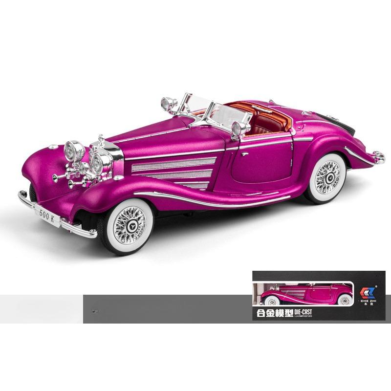 

1/24 Mercedes Benz 1936 500K Классическая винтажная литая модель автомобиля со звуком 1/24-Size:22*8*6cm фиолетовый