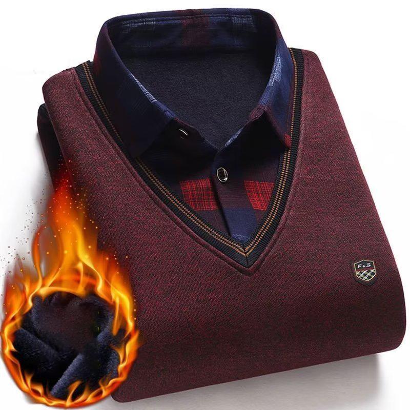

Winter Autumn Men s Plush Sweater Collar Fleece Thick Warm Top Fake Two Piece Pullover Polo Shirt Clothes Casual Jumpers 4XL