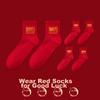 Langsha Zodiac Year, Red Socks for Men, Pure Cotton, Antibacterial, Wedding Celebration, Chinese New Year, Bright Red Mid-Calf Men's Socks
