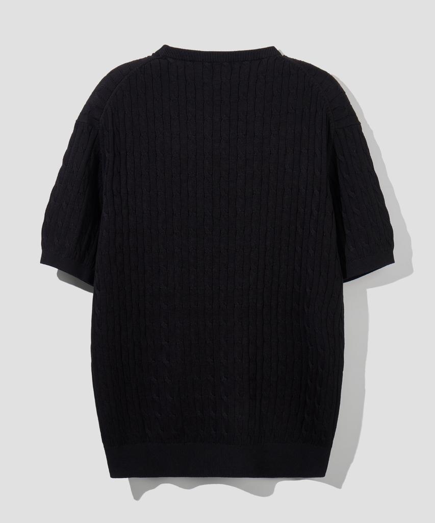 AGOD Cotton Modal Washable Crew Neck Cable Knit [Black]
