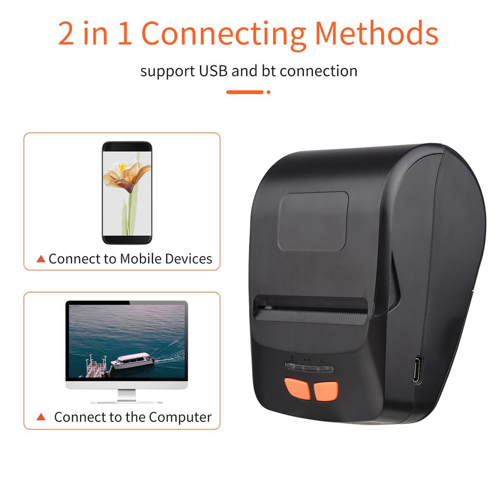 Receipt Printer Portable 58mm Mobile Thermal Printer Wireless BT Mini Bill Ticket Printing Compatible with Android IOS